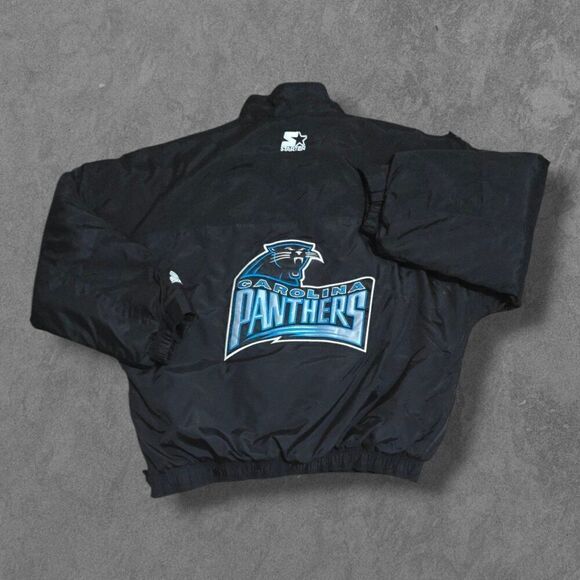 Vintage Starter NFL Carolina Panthers Men’s Pullover Puffer Jacket Black XL - Picture 1 of 7